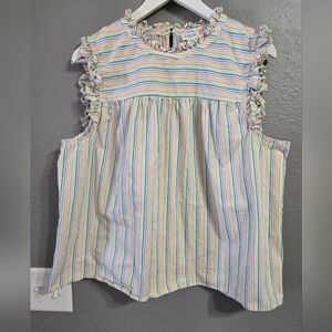 J Crew Factory Multi Color Pinstripe Ruffle Blouse Size 18